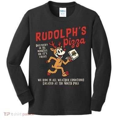 Rudolphs Pizza Delivery North Pole Retro Kids Long Sleeve Shirt