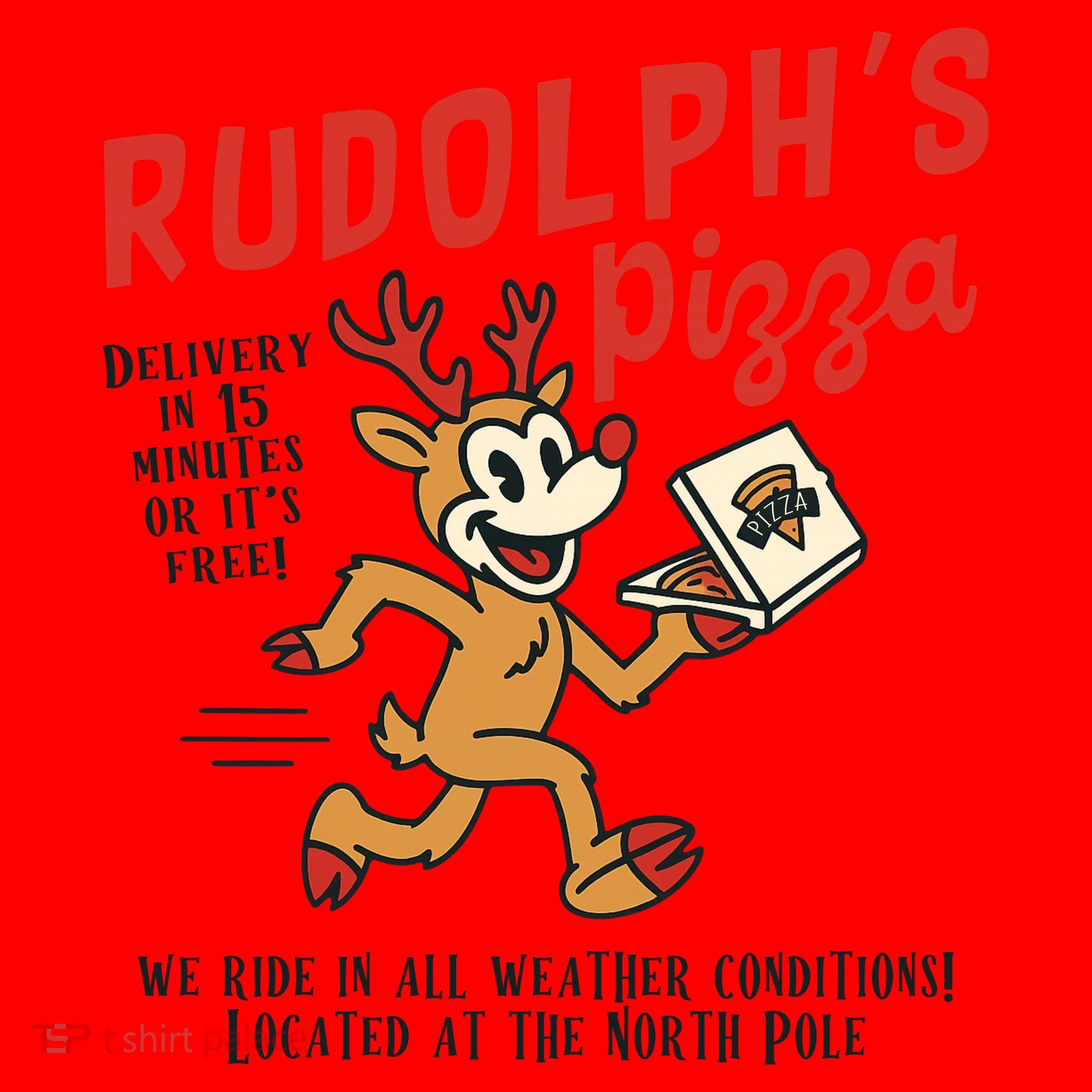 Rudolphs Pizza Delivery North Pole Retro Santa Hat