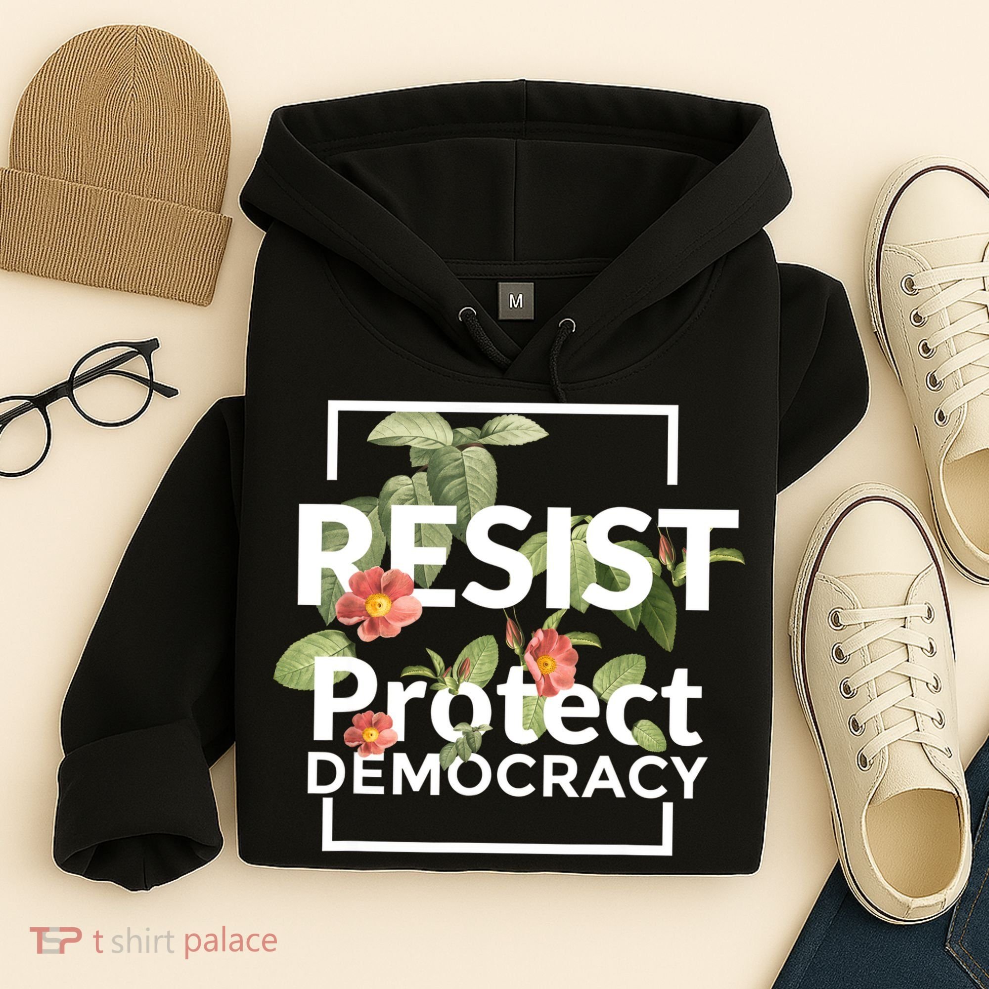 Resist Protect Democracy Subtle Retro Floral Anti Trump  Hoodie