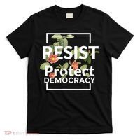 Resist Protect Democracy Subtle Retro Floral Anti Trump  T-Shirt thumb 0