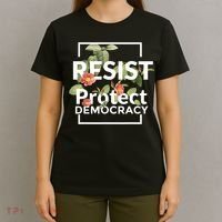 Resist Protect Democracy Subtle Retro Floral Anti Trump  T-Shirt thumb 4