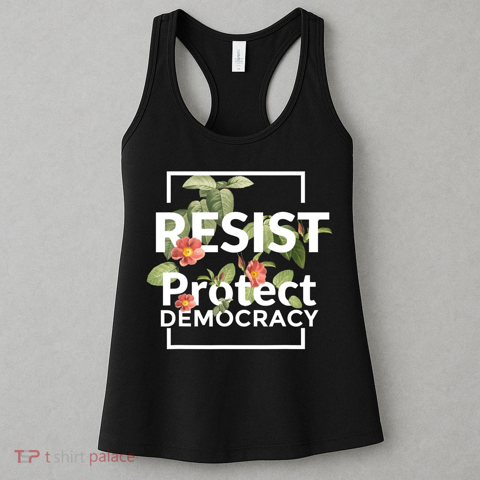 Resist Protect Democracy Subtle Retro Floral Anti Trump  Women's Tank Top
