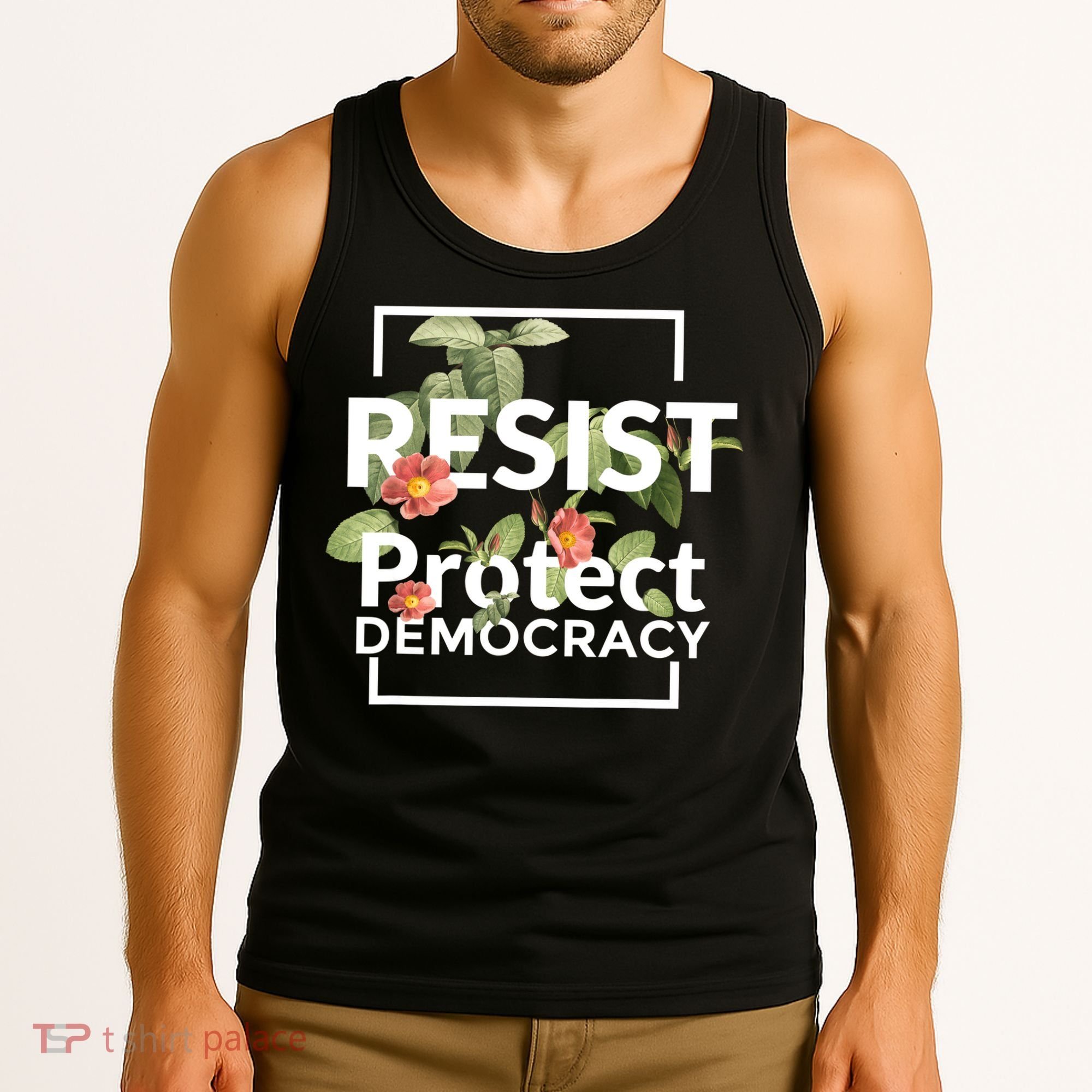 Resist Protect Democracy Subtle Retro Floral Anti Trump  Tank Top