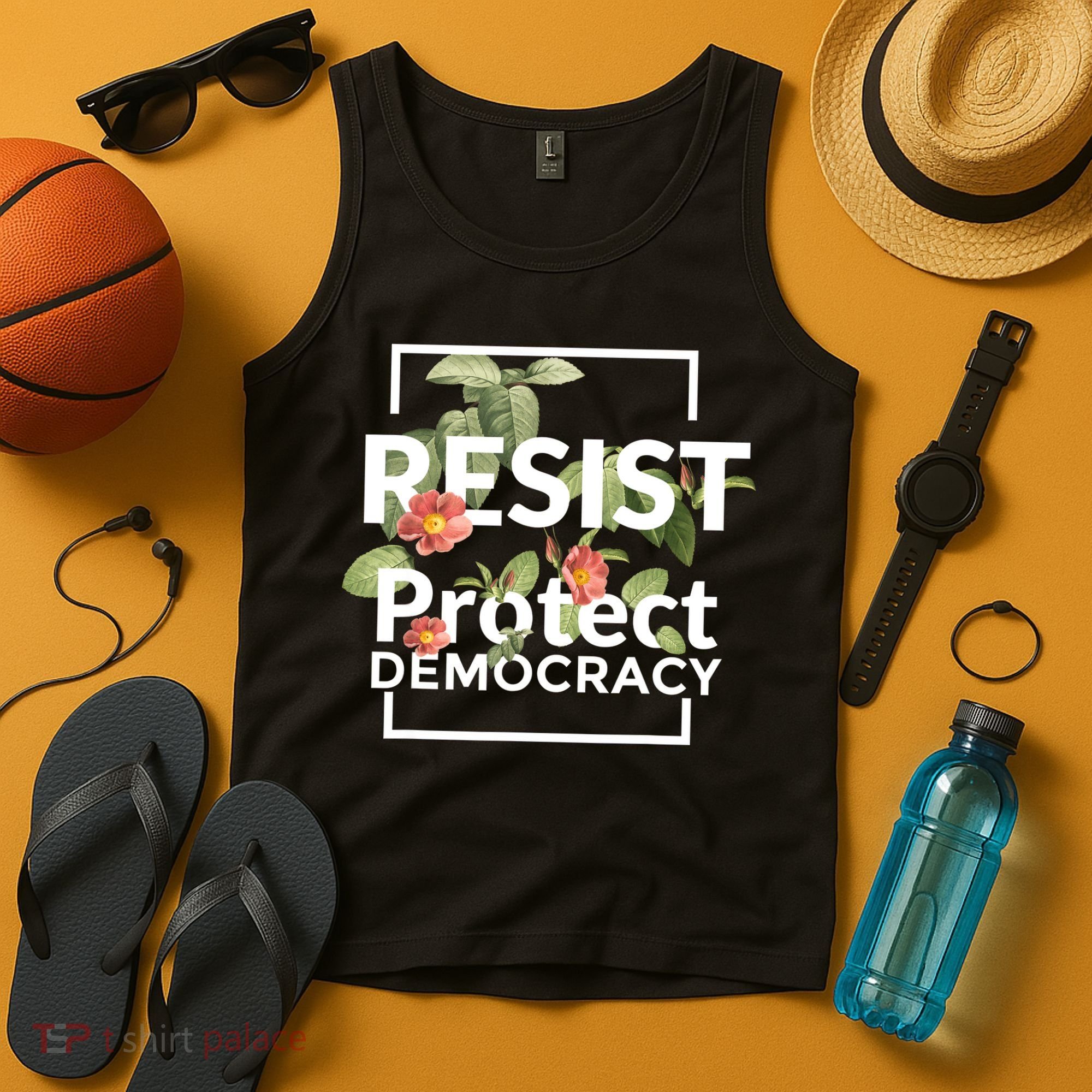 Resist Protect Democracy Subtle Retro Floral Anti Trump  Tank Top
