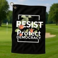 Resist Protect Democracy Subtle Retro Floral Anti Trump  Golf Towel thumb 1