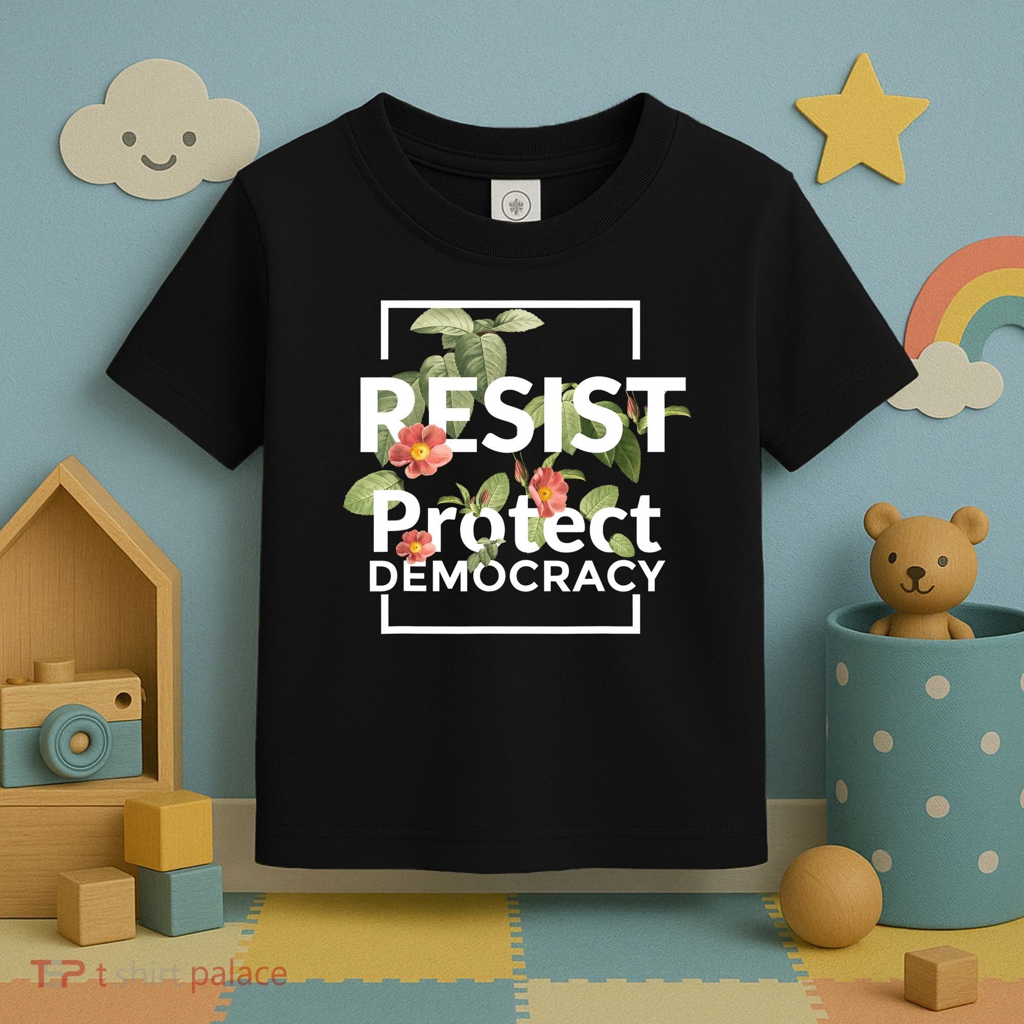 Resist Protect Democracy Subtle Retro Floral Anti Trump  Toddler T-Shirt