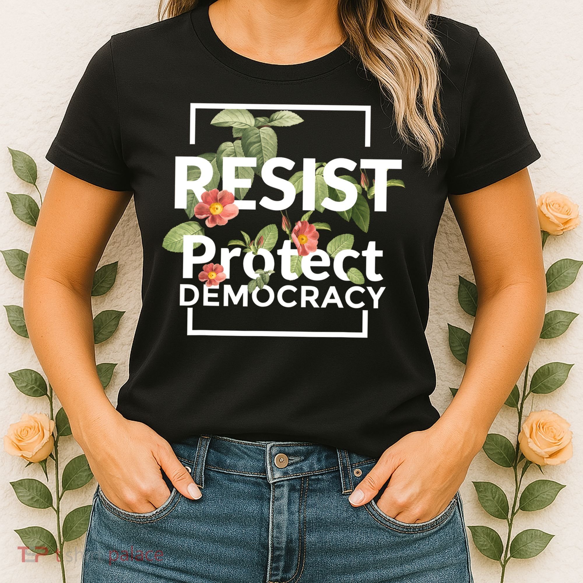 Resist Protect Democracy Subtle Retro Floral Anti Trump  Women's T-Shirt