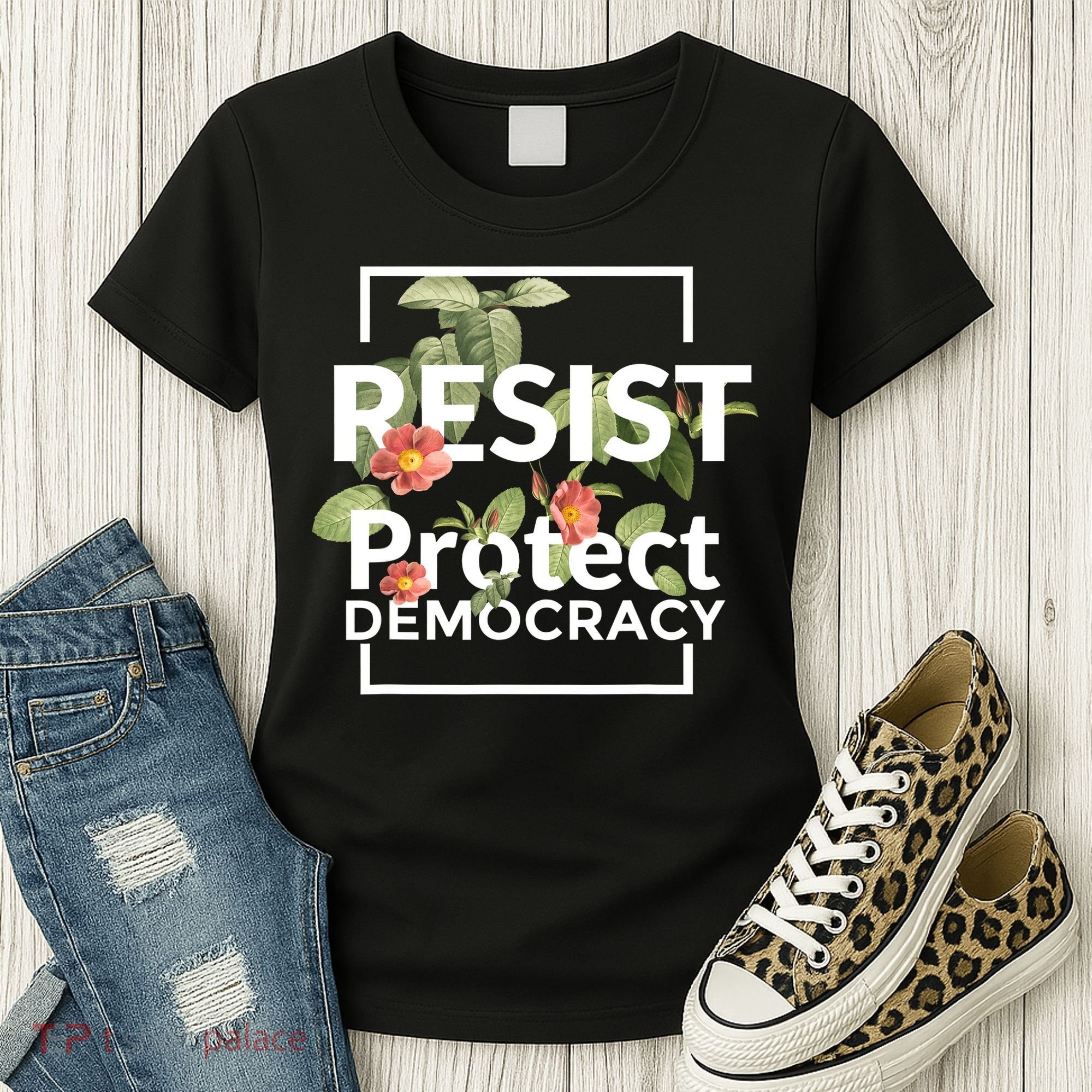 Resist Protect Democracy Subtle Retro Floral Anti Trump  Women's T-Shirt