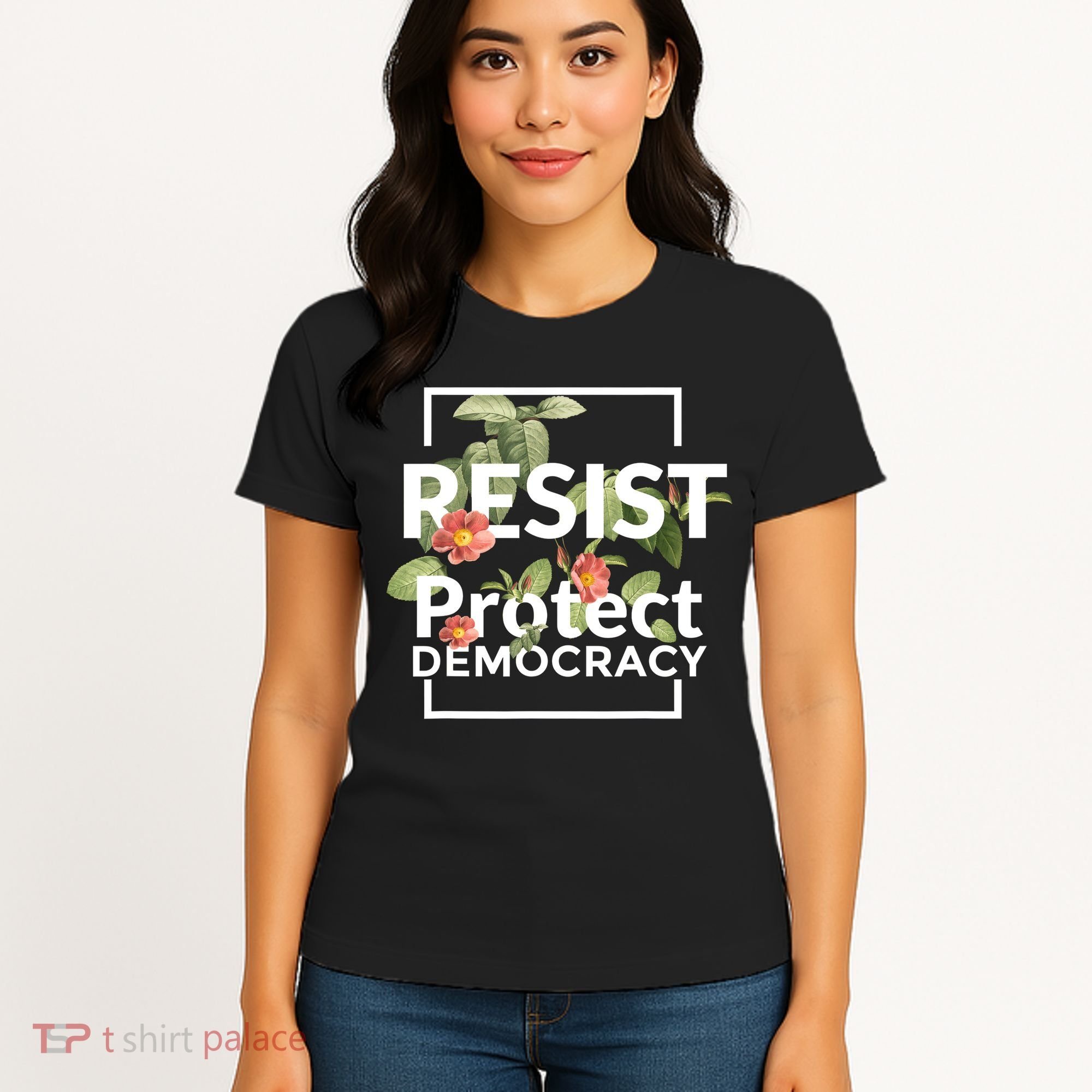 Resist Protect Democracy Subtle Retro Floral Anti Trump  Women's T-Shirt