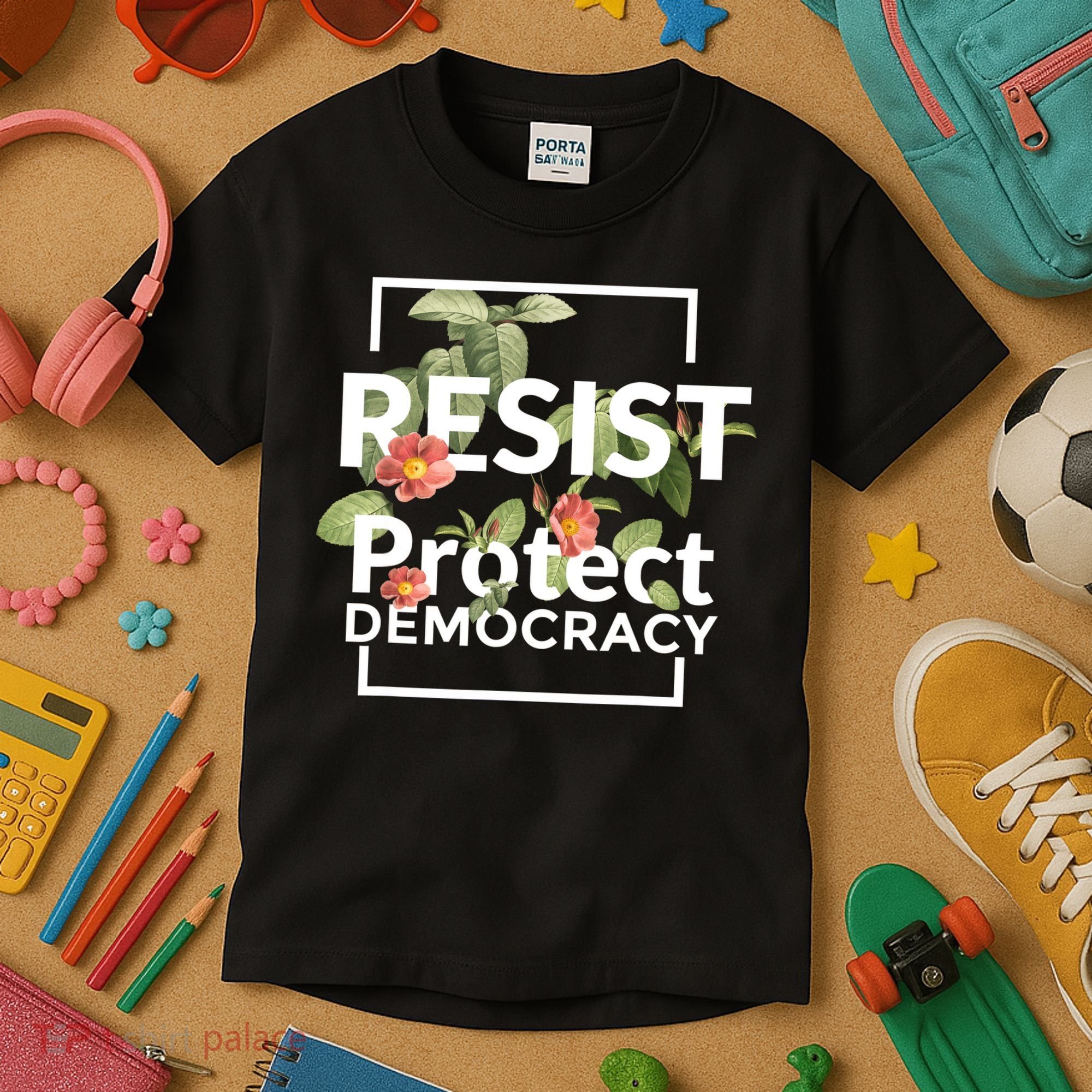 Resist Protect Democracy Subtle Retro Floral Anti Trump  Kids T-Shirt