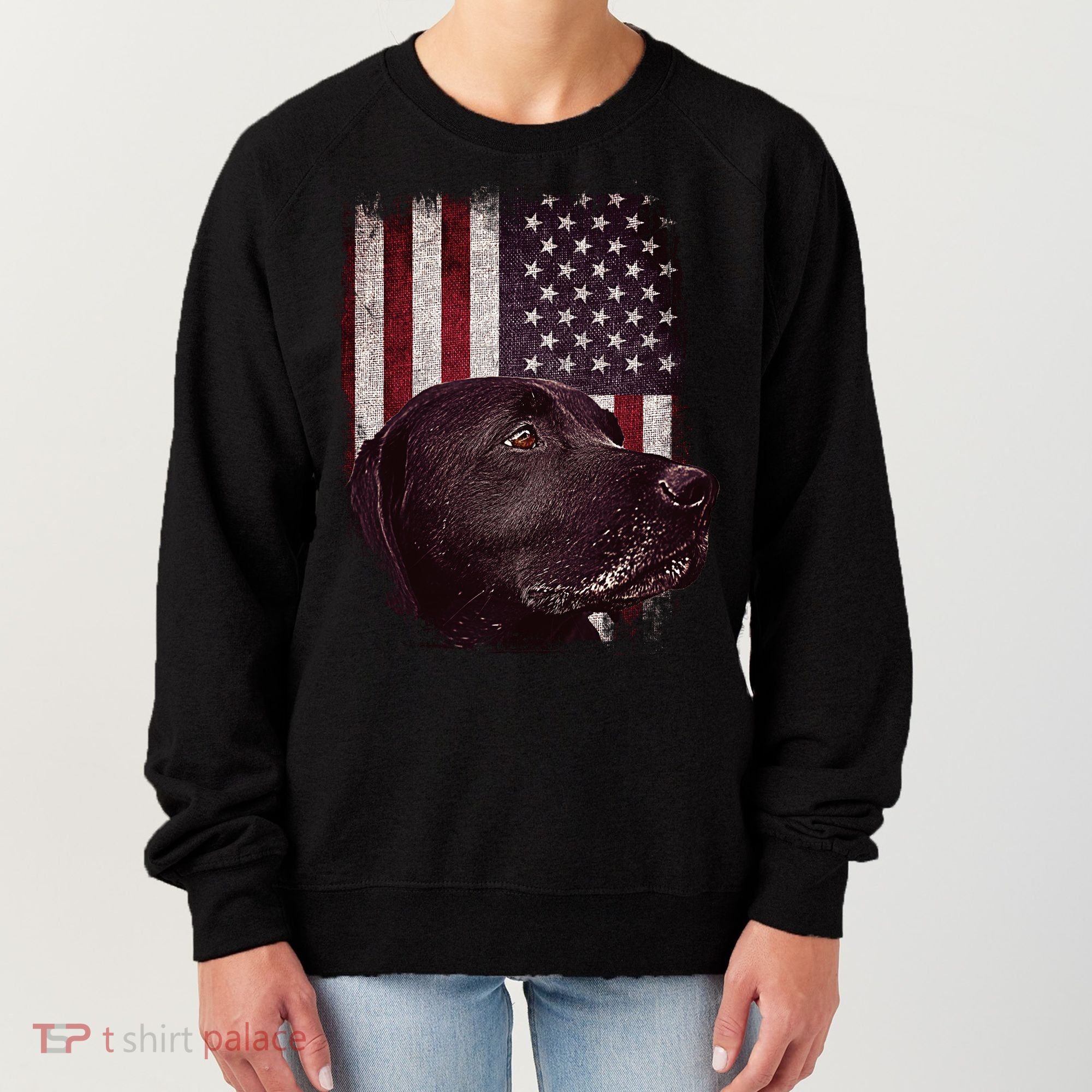 Realistic Patriotic Dog Portrait With USA Flag Backdrop Women's Sweatshirt