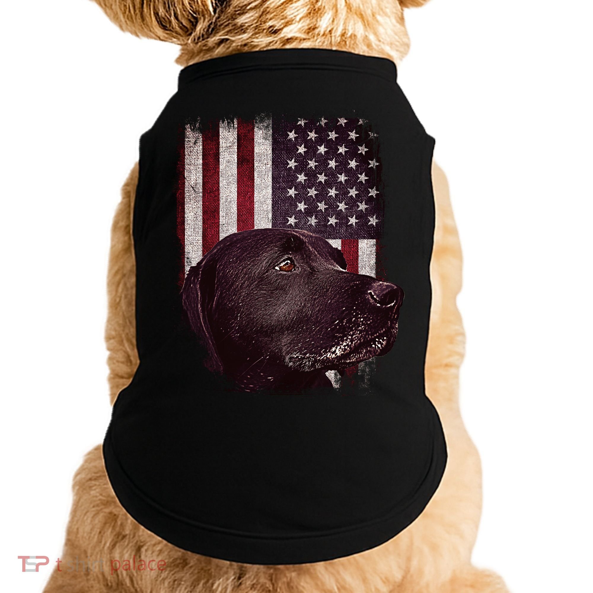 Realistic Patriotic Dog Portrait With USA Flag Backdrop Doggie Tank