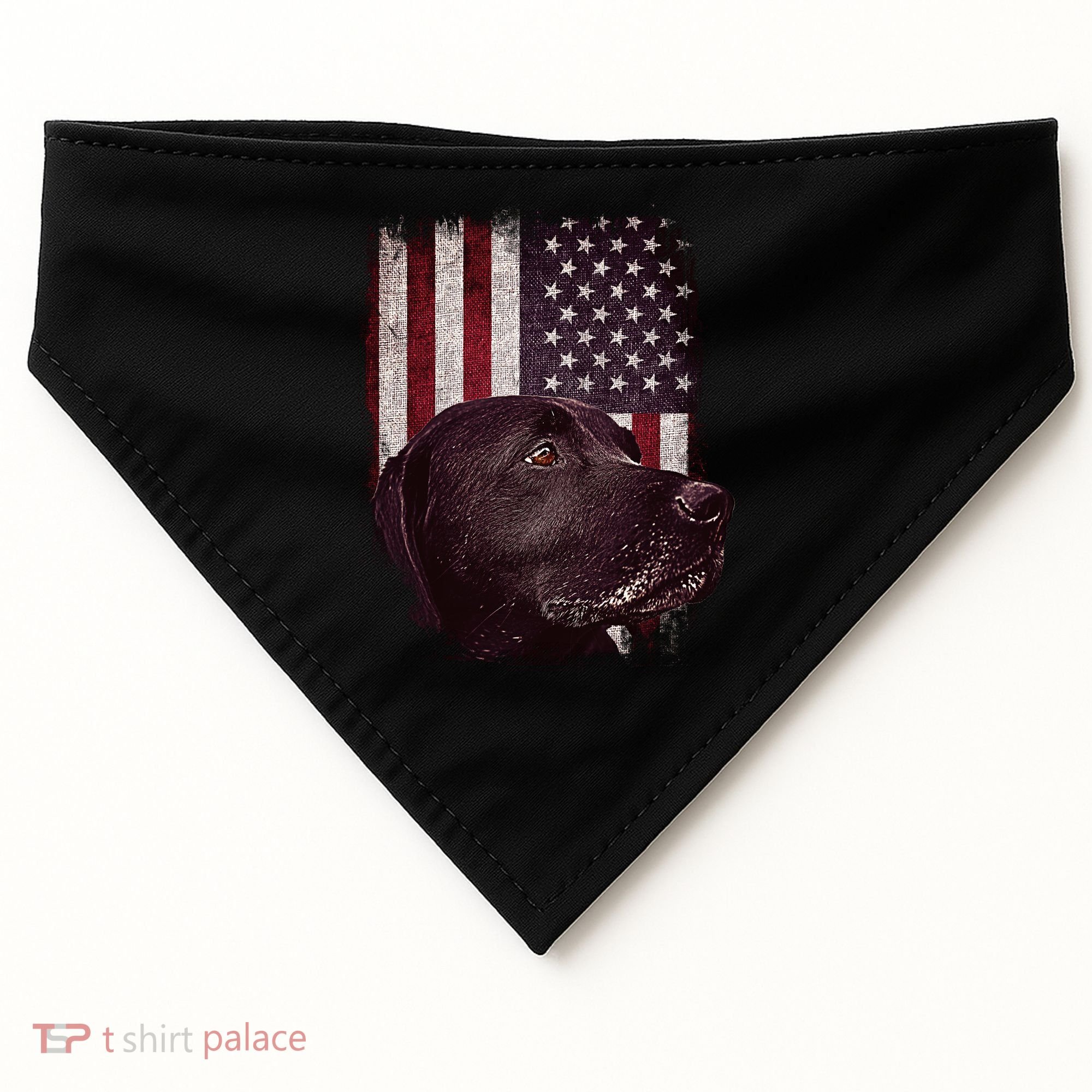 Realistic Patriotic Dog Portrait With USA Flag Backdrop USA-Made Doggie Bandana