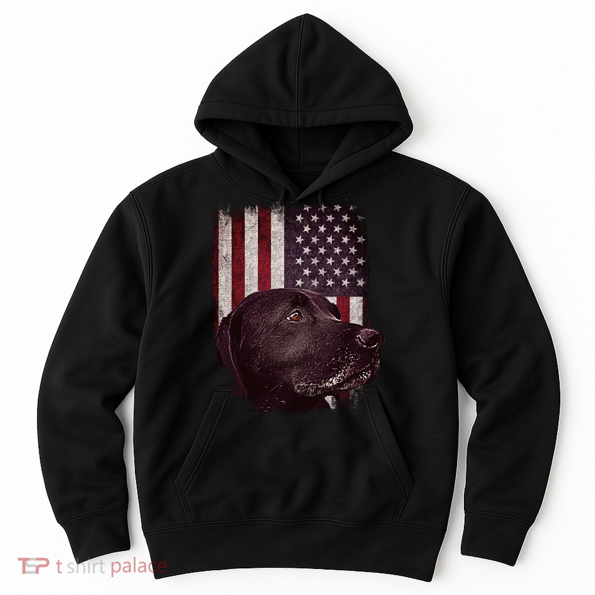 Realistic Patriotic Dog Portrait With USA Flag Backdrop Hoodie
