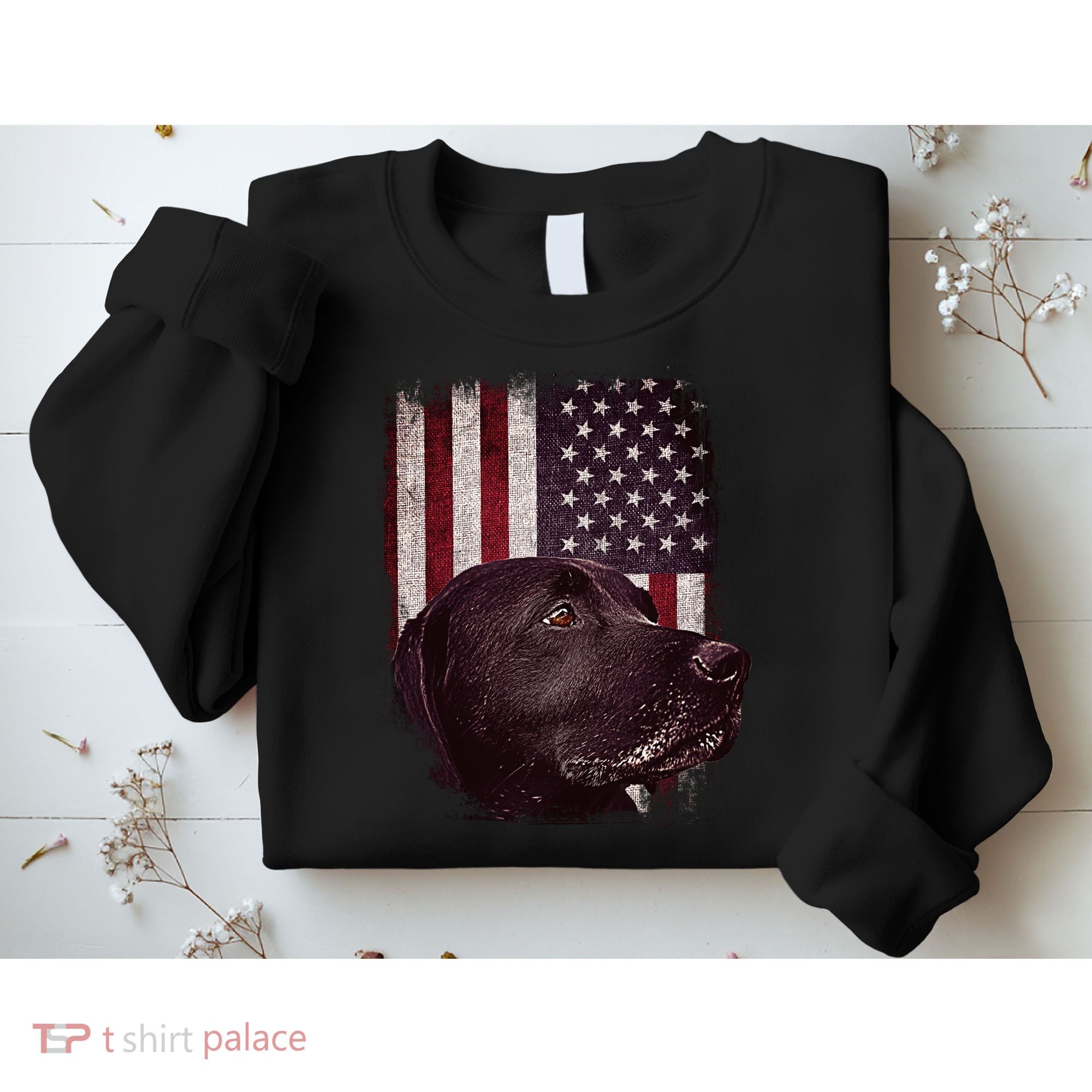 Realistic Patriotic Dog Portrait With USA Flag Backdrop Sweatshirt