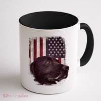 Realistic Patriotic Dog Portrait With USA Flag Backdrop Coffee Mug thumb 1