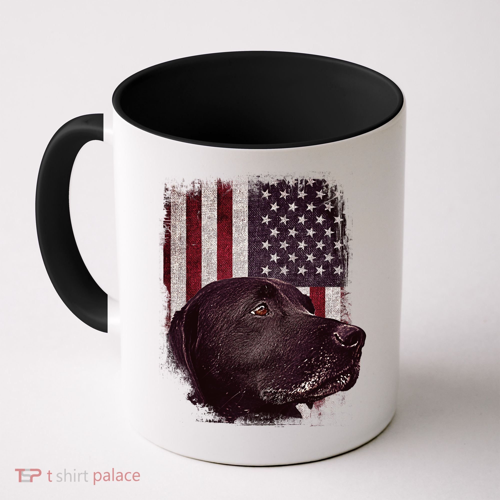 Realistic Patriotic Dog Portrait With USA Flag Backdrop Coffee Mug