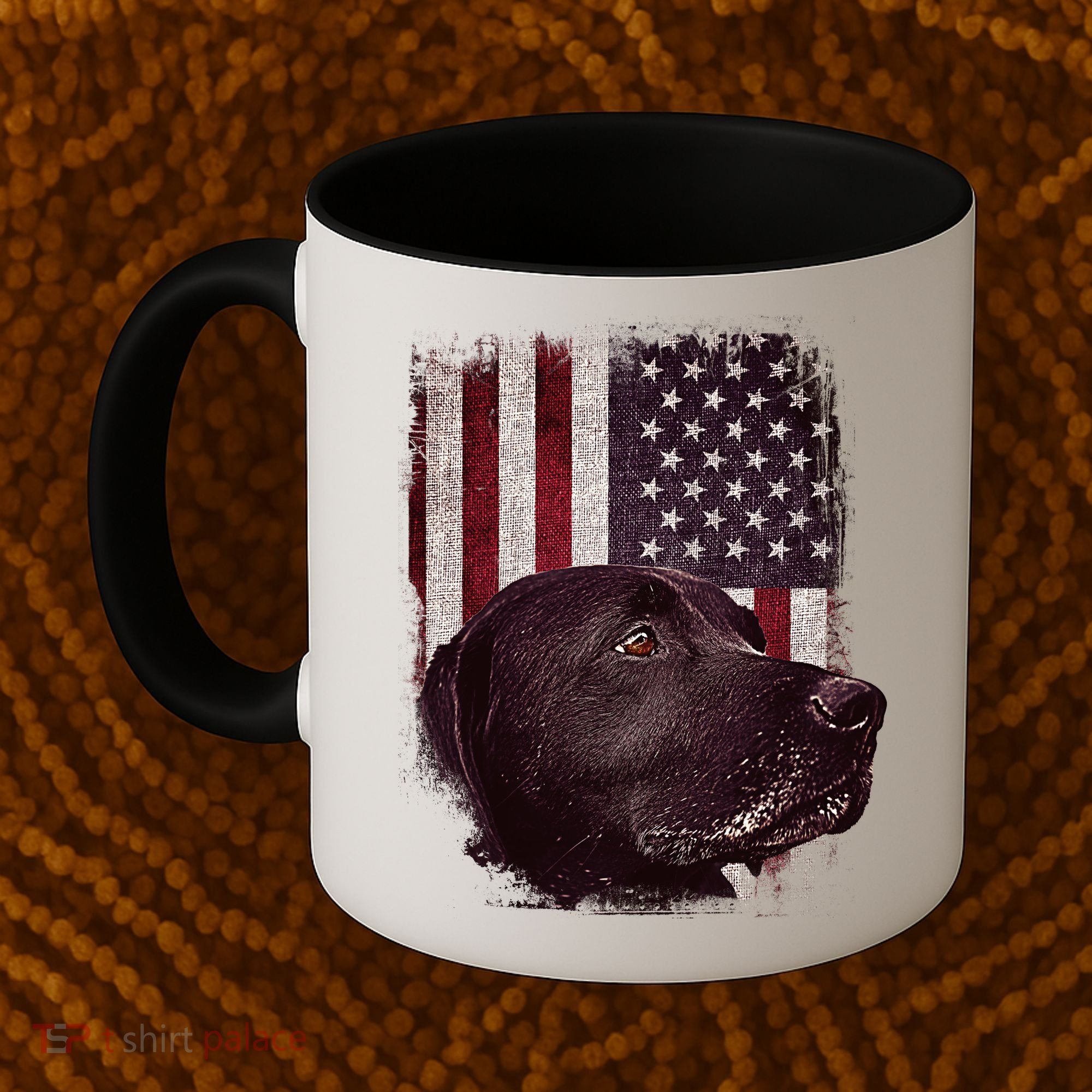 Realistic Patriotic Dog Portrait With USA Flag Backdrop Coffee Mug
