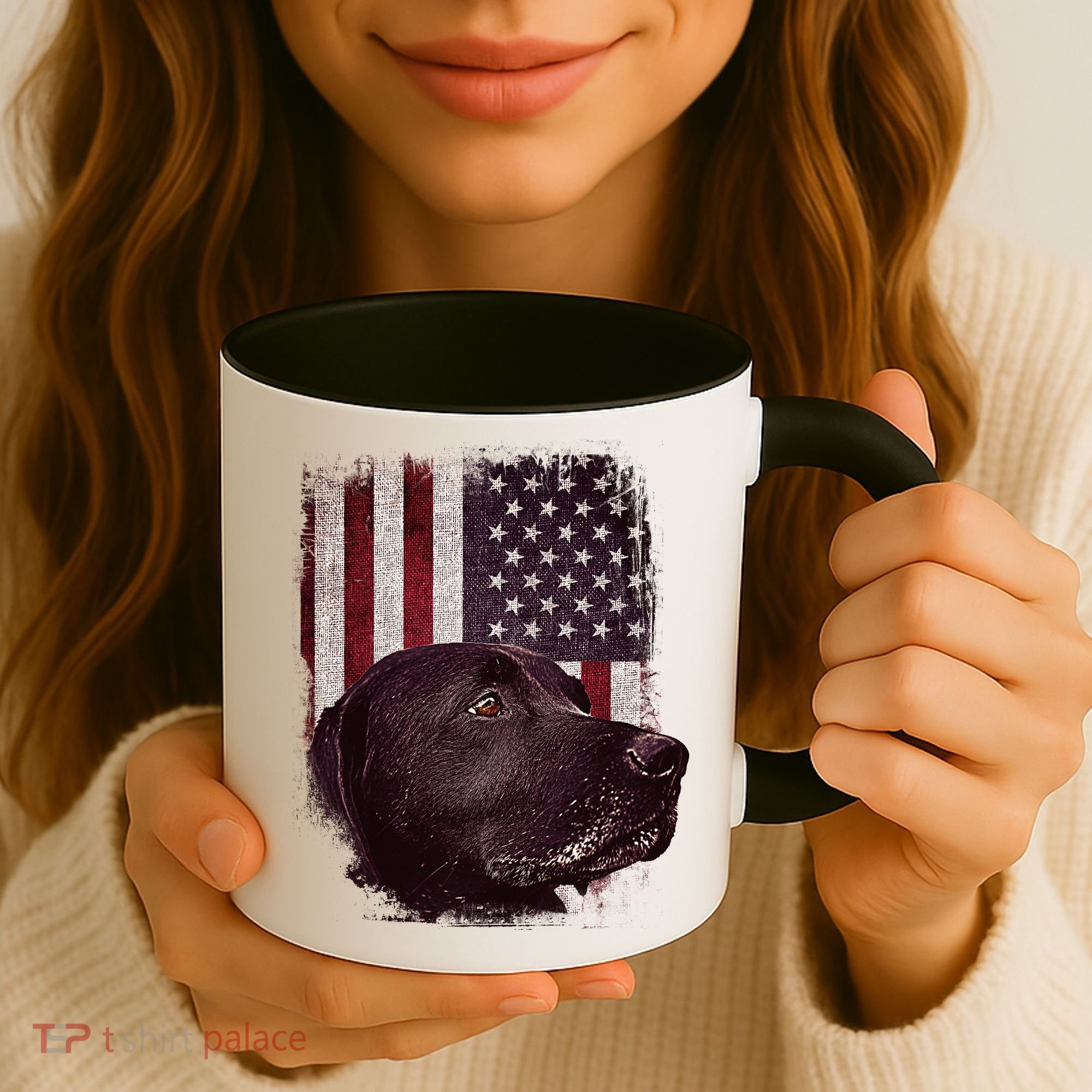 Realistic Patriotic Dog Portrait With USA Flag Backdrop Coffee Mug