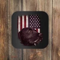 Realistic Patriotic Dog Portrait With USA Flag Backdrop Coaster thumb 0