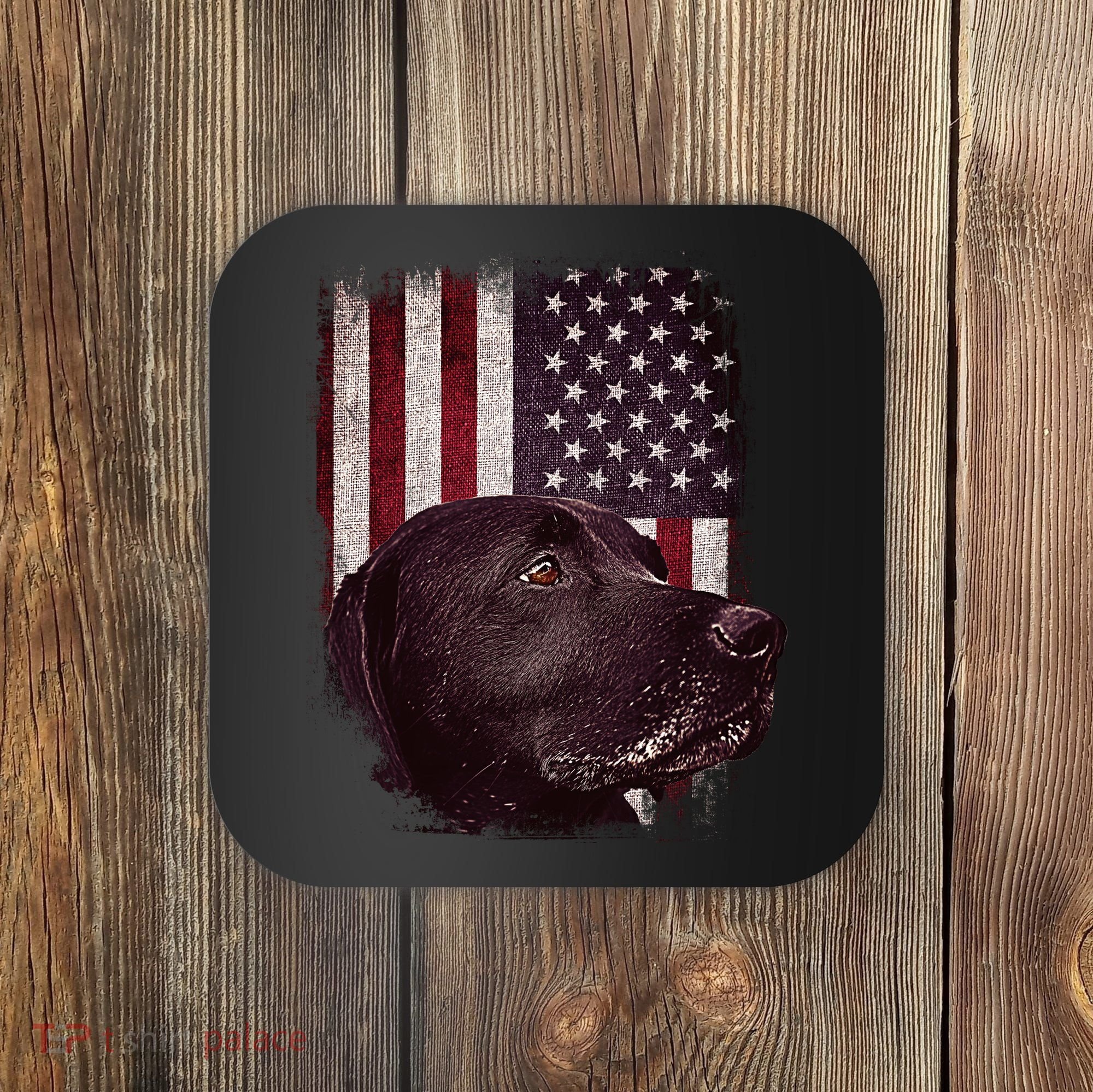 Realistic Patriotic Dog Portrait With USA Flag Backdrop Coaster