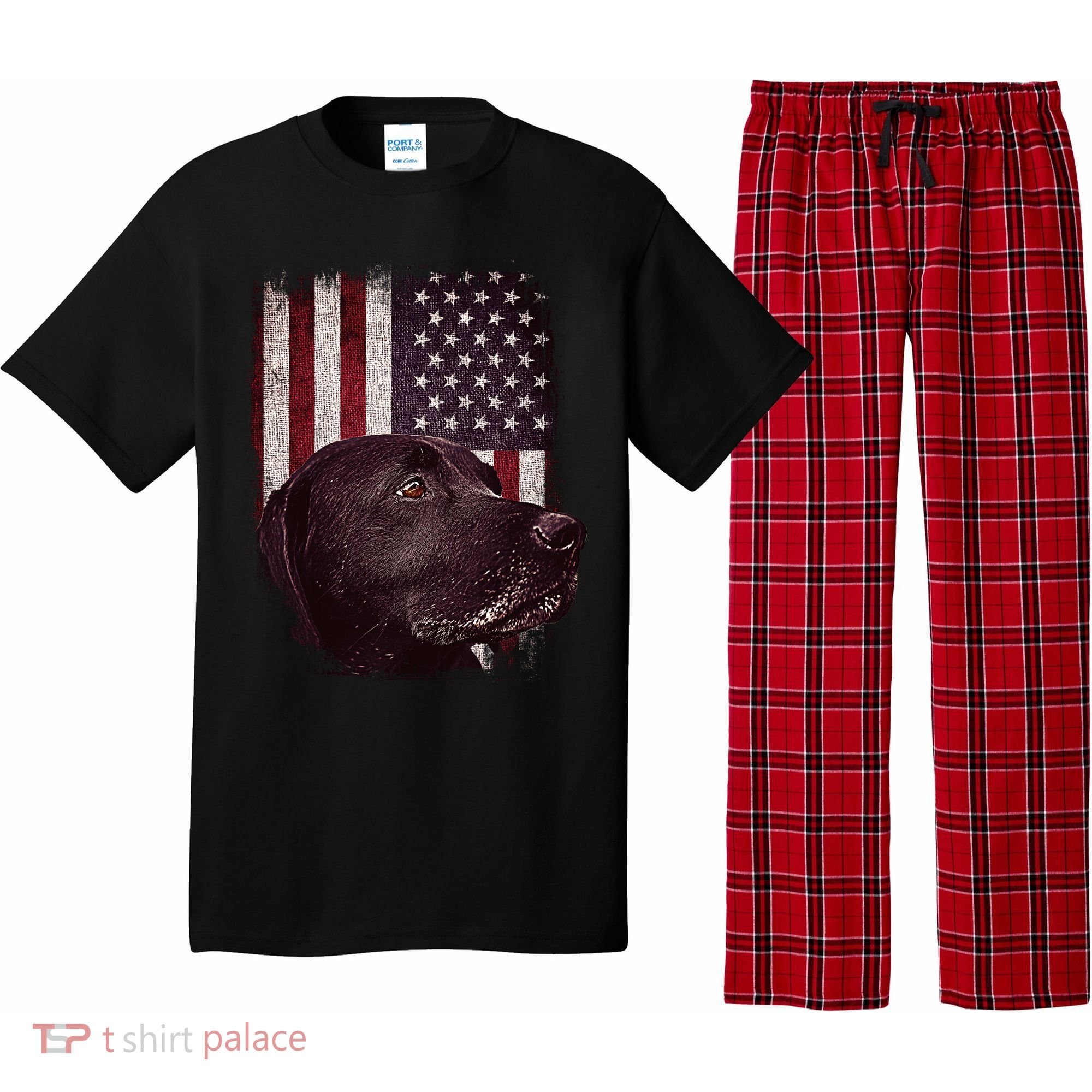 Realistic Patriotic Dog Portrait With USA Flag Backdrop Pajama Set