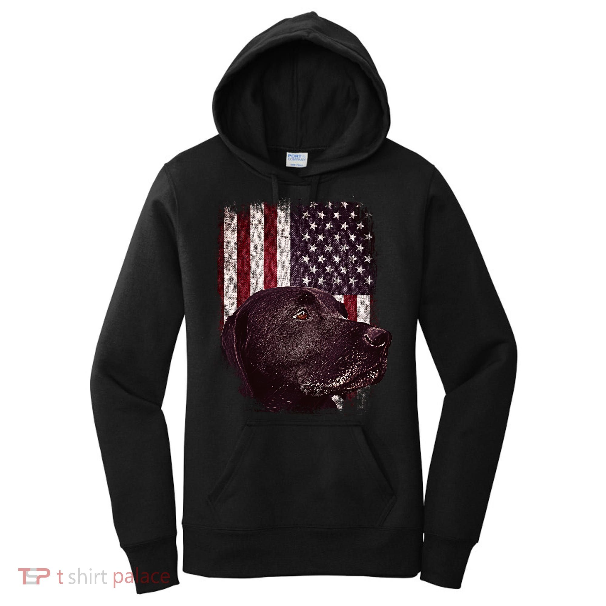 Realistic Patriotic Dog Portrait With USA Flag Backdrop Women's Hoodie