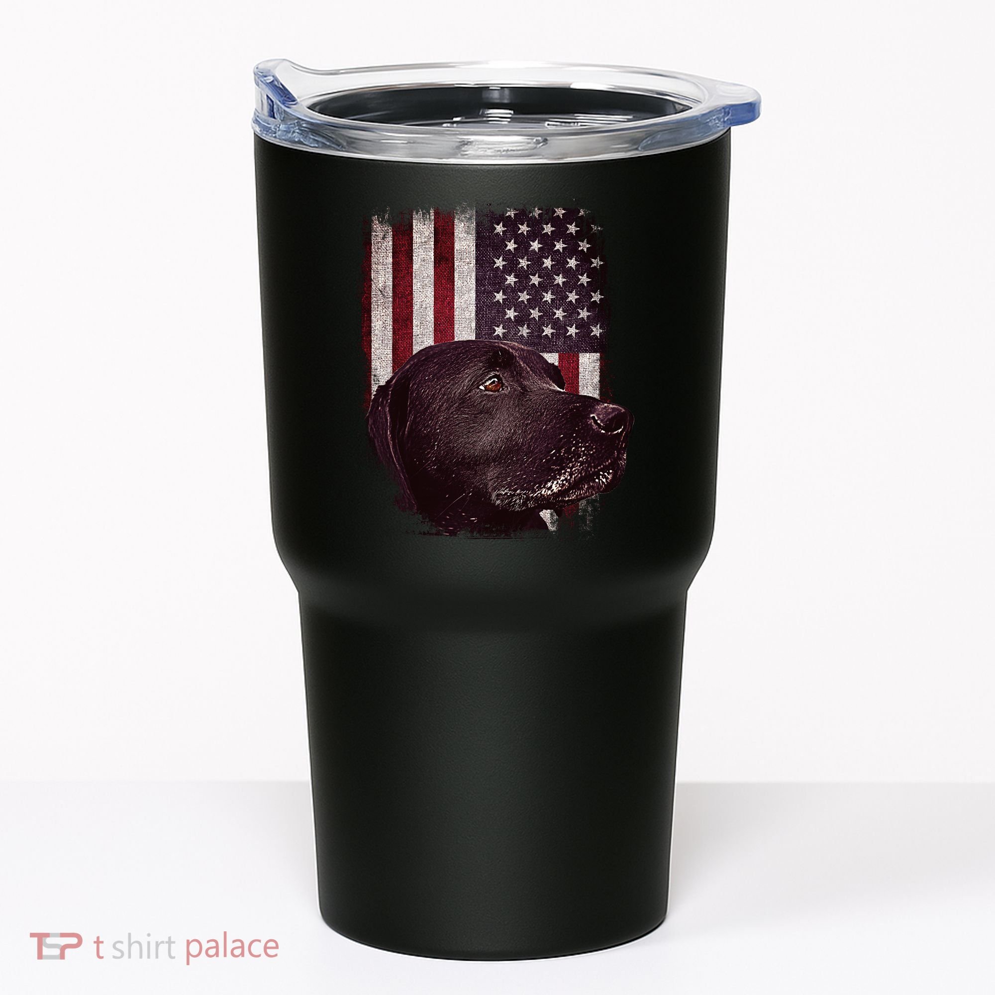 Realistic Patriotic Dog Portrait With USA Flag Backdrop Tumbler