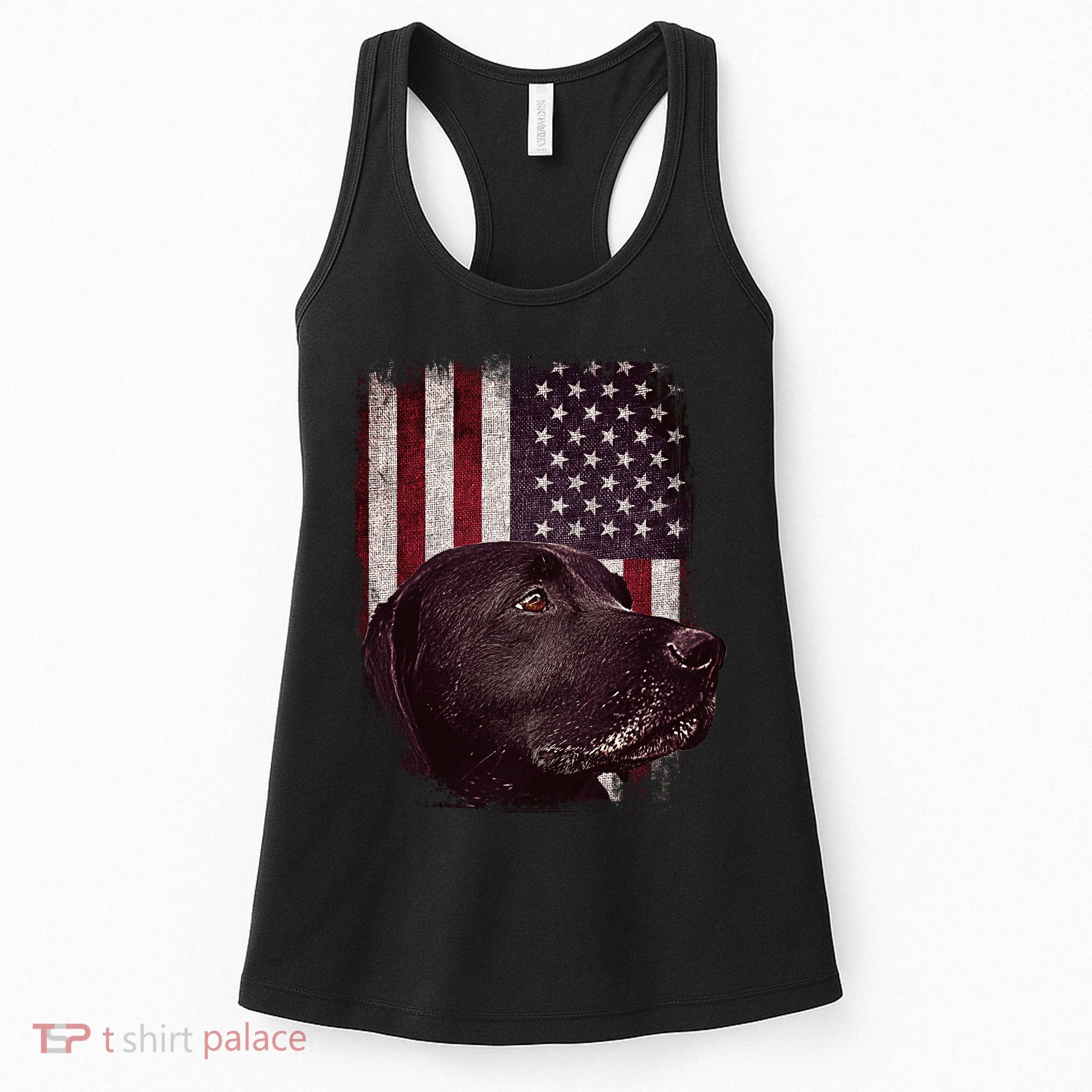 Realistic Patriotic Dog Portrait With USA Flag Backdrop Women's Tank Top