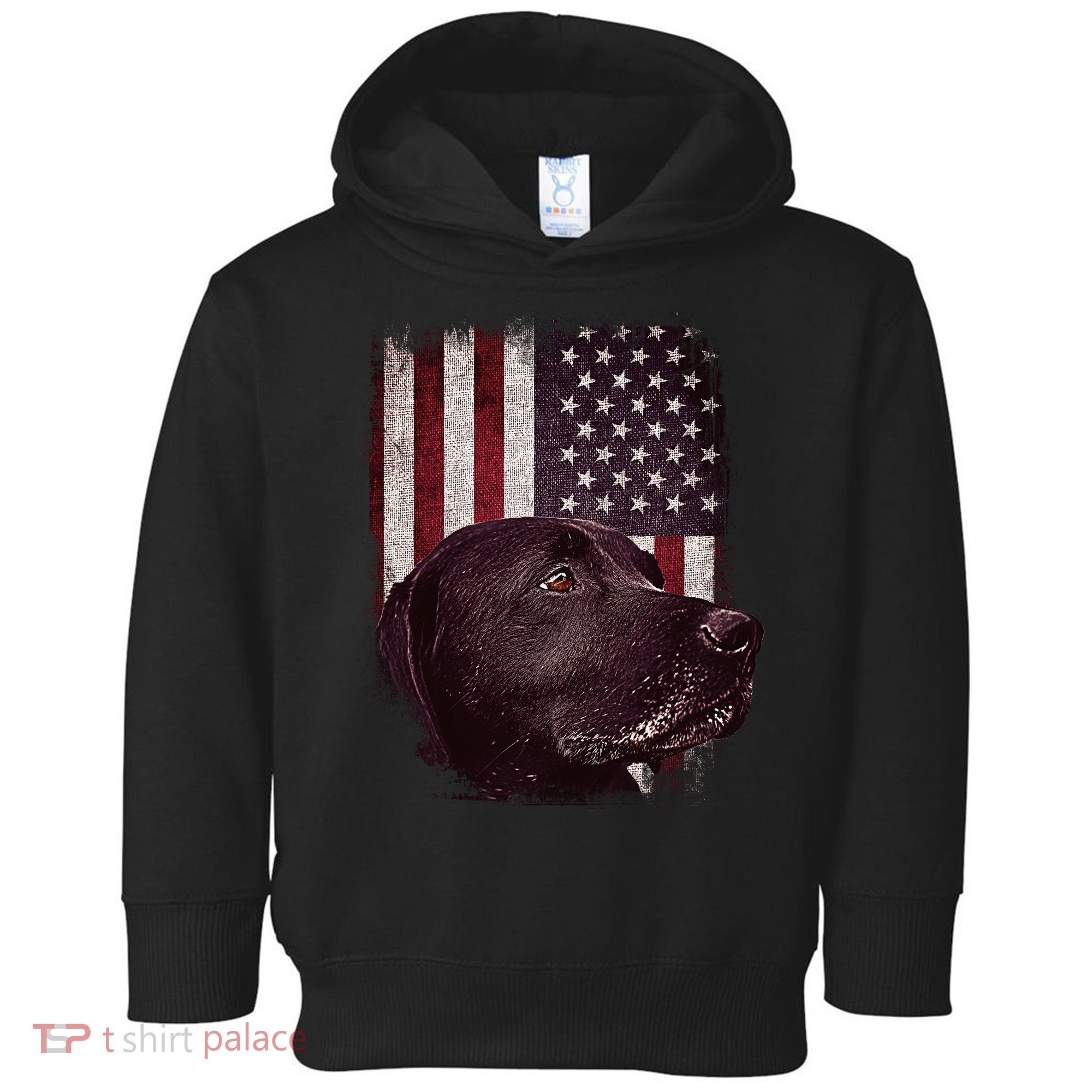 Realistic Patriotic Dog Portrait With USA Flag Backdrop Toddler Hoodie