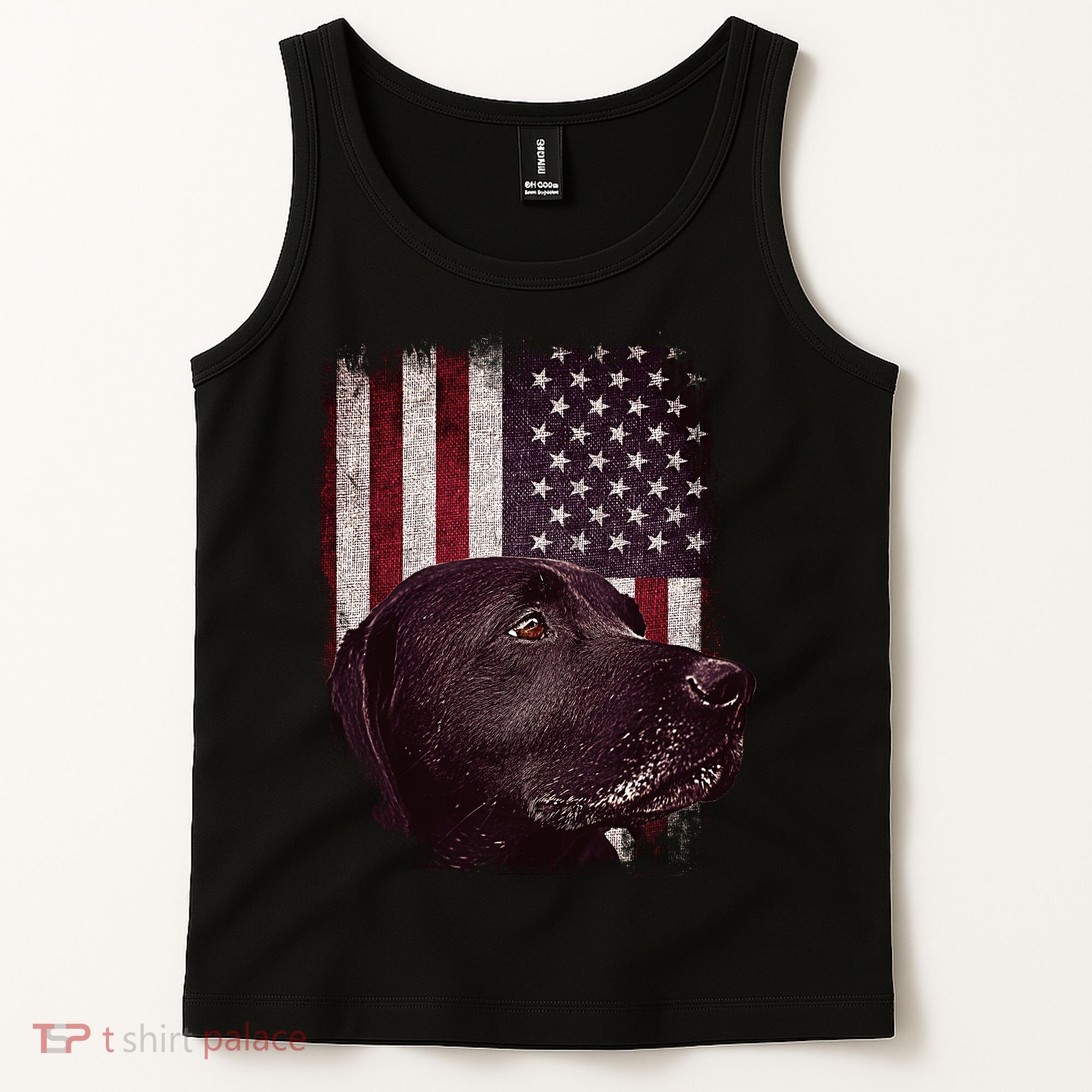 Realistic Patriotic Dog Portrait With USA Flag Backdrop Tank Top