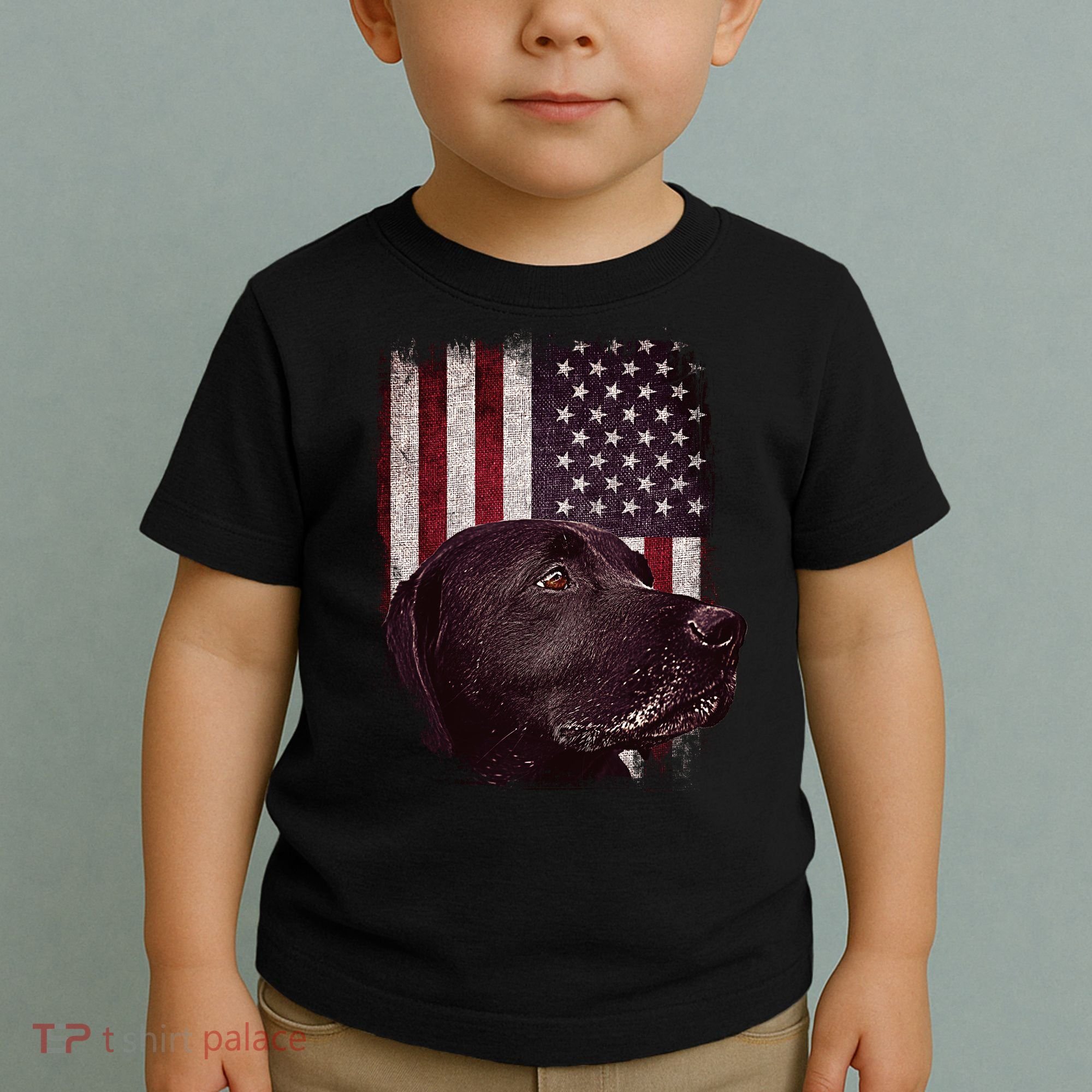 Realistic Patriotic Dog Portrait With USA Flag Backdrop Toddler T-Shirt