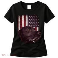 Realistic Patriotic Dog Portrait With USA Flag Backdrop Women's T-Shirt thumb 0