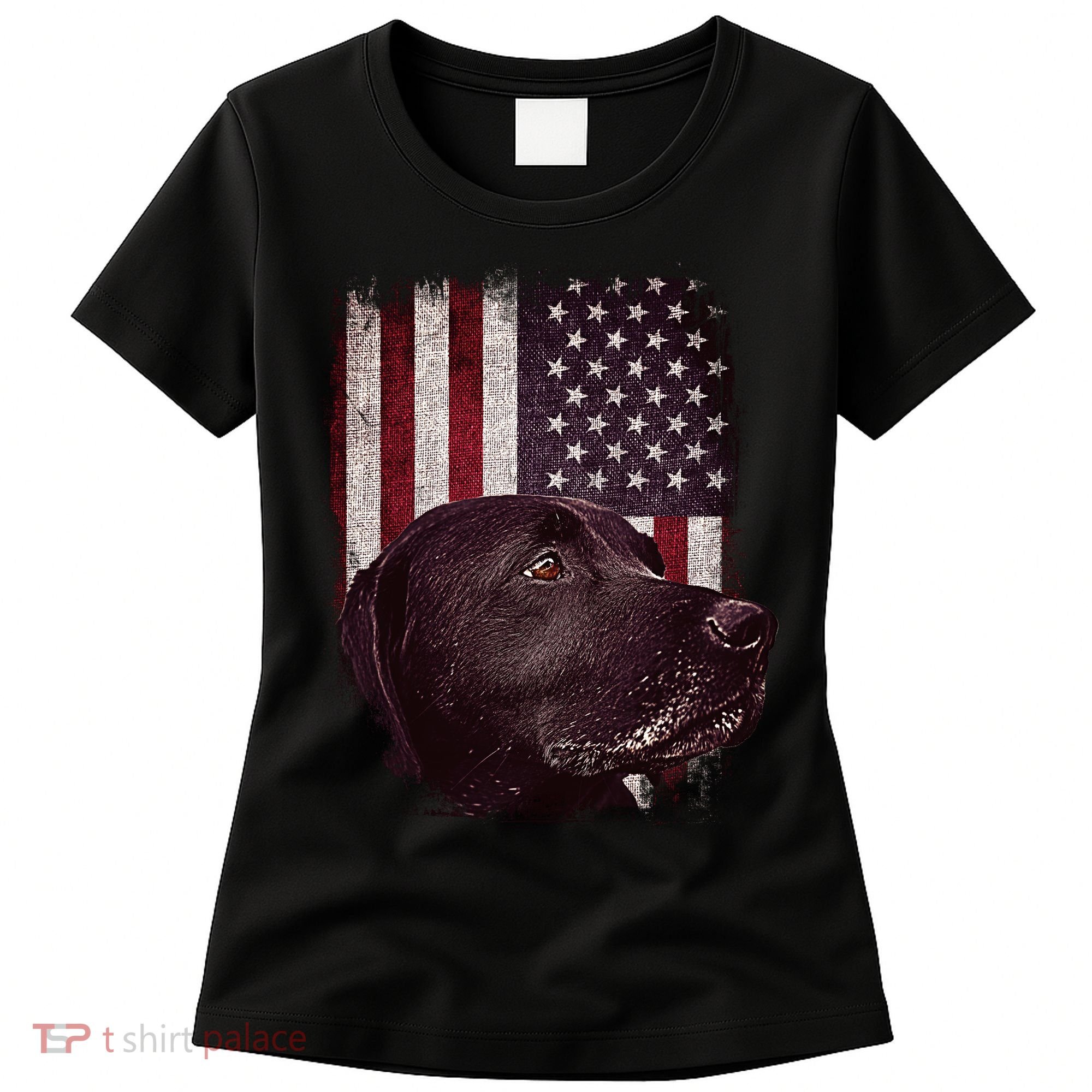 Realistic Patriotic Dog Portrait With USA Flag Backdrop Women's T-Shirt