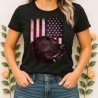 Realistic Patriotic Dog Portrait With USA Flag Backdrop Women's T-Shirt thumb 2