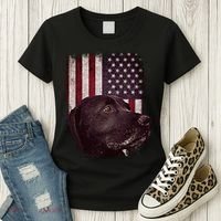 Realistic Patriotic Dog Portrait With USA Flag Backdrop Women's T-Shirt thumb 3