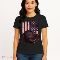 Realistic Patriotic Dog Portrait With USA Flag Backdrop Women's T-Shirt thumb 4