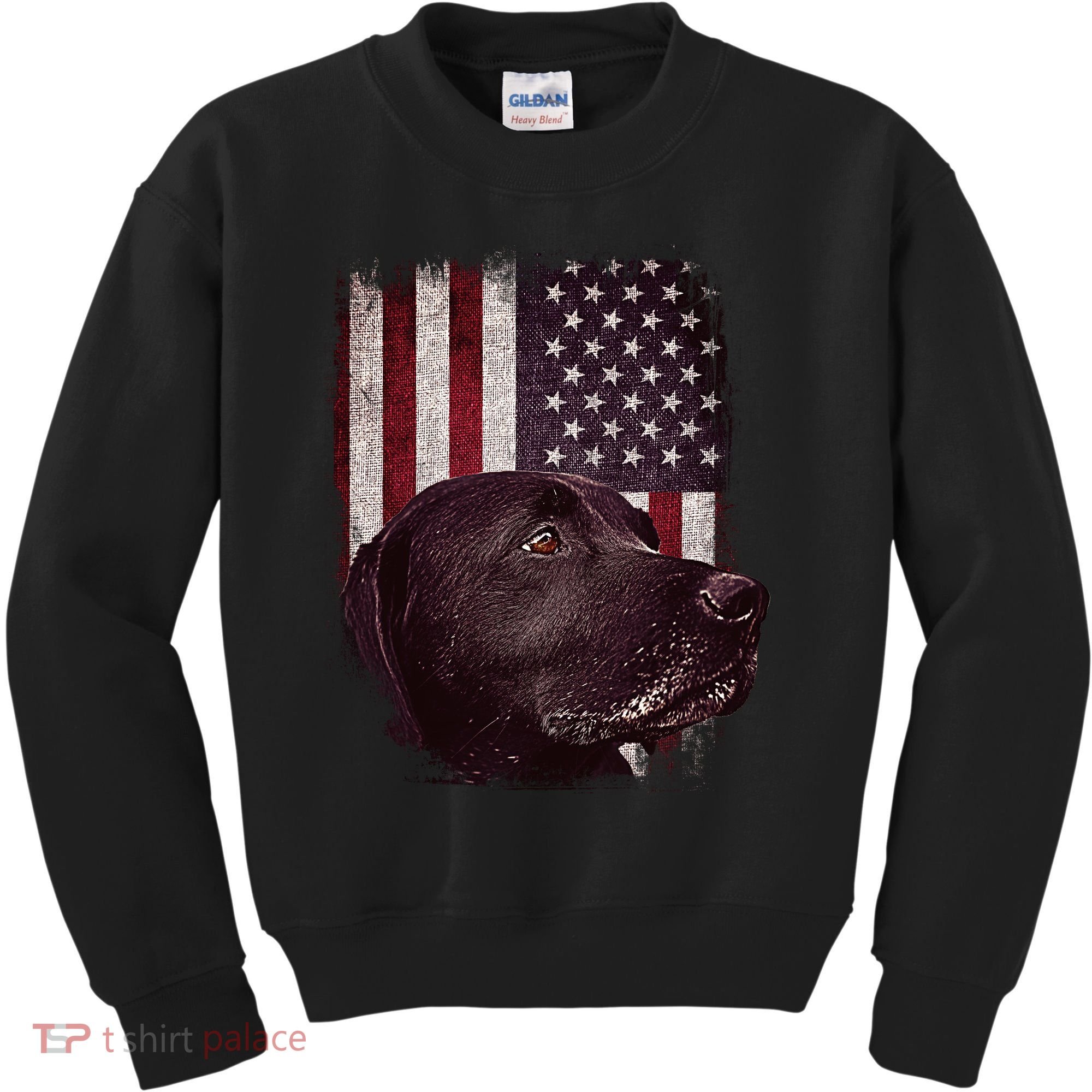 Realistic Patriotic Dog Portrait With USA Flag Backdrop Kids Sweatshirt