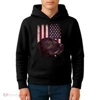 Realistic Patriotic Dog Portrait With USA Flag Backdrop Kids Hoodie thumb 4