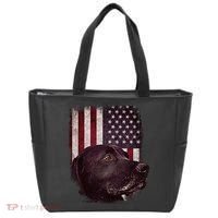 Realistic Patriotic Dog Portrait With USA Flag Backdrop Tote Bag thumb 0
