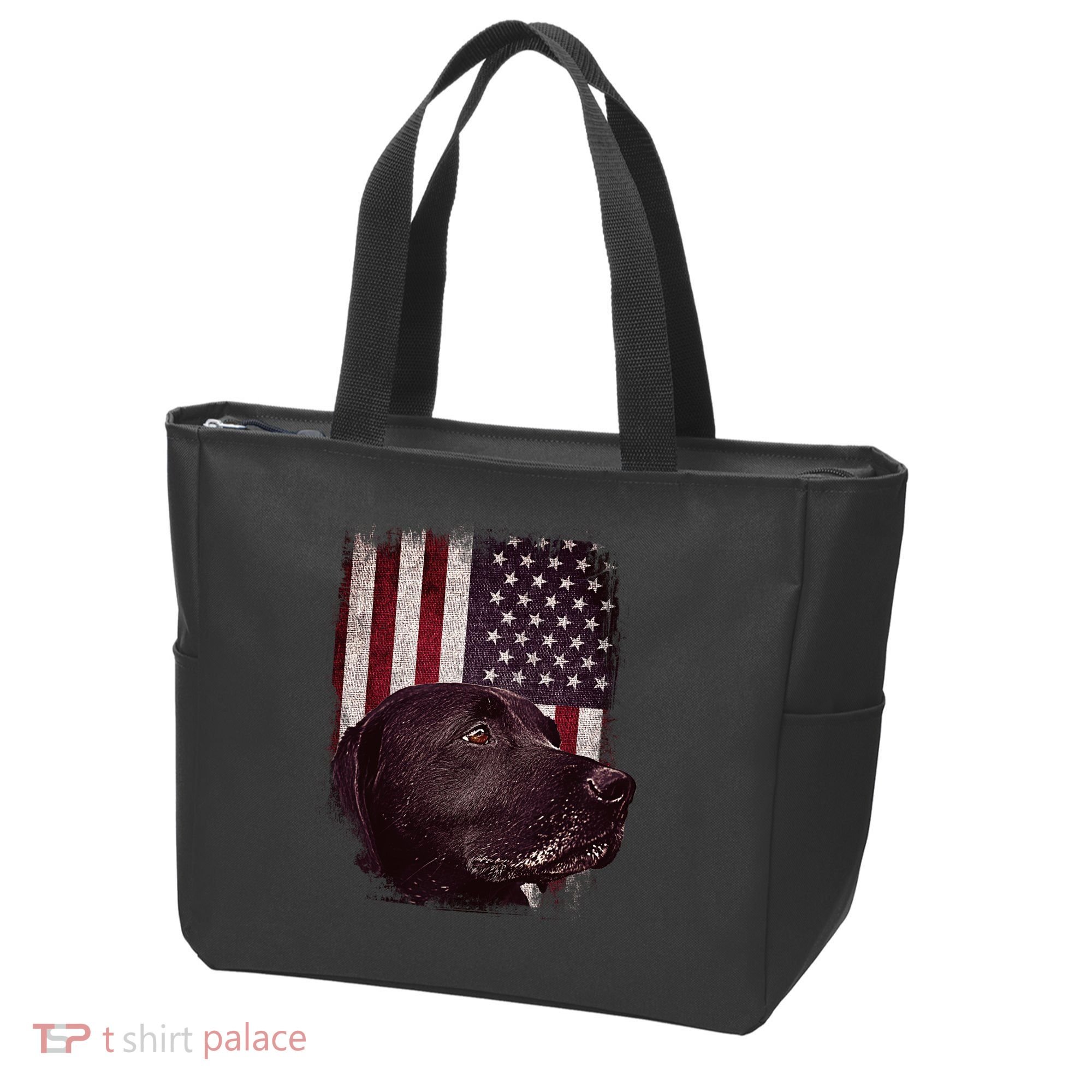 Realistic Patriotic Dog Portrait With USA Flag Backdrop Tote Bag