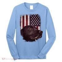 Realistic Patriotic Dog Portrait With USA Flag Backdrop Long Sleeve Shirt thumb 0