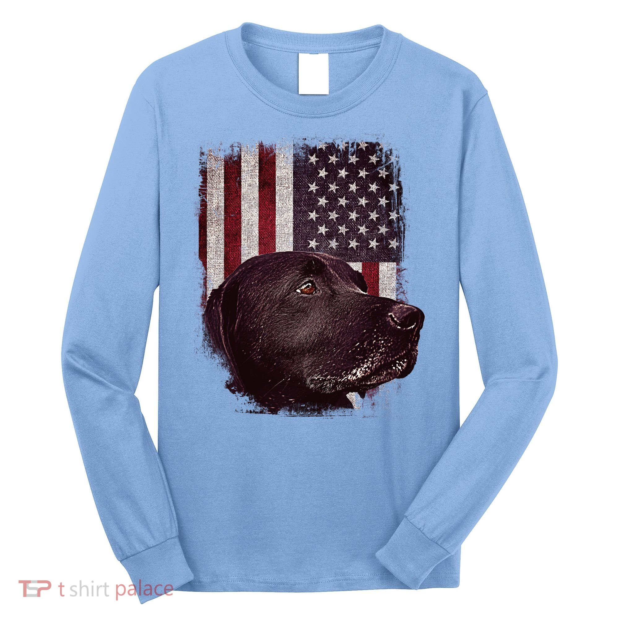 Realistic Patriotic Dog Portrait With USA Flag Backdrop Long Sleeve Shirt