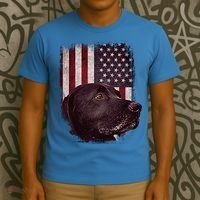 Realistic Patriotic Dog Portrait With USA Flag Backdrop T-Shirt thumb 3