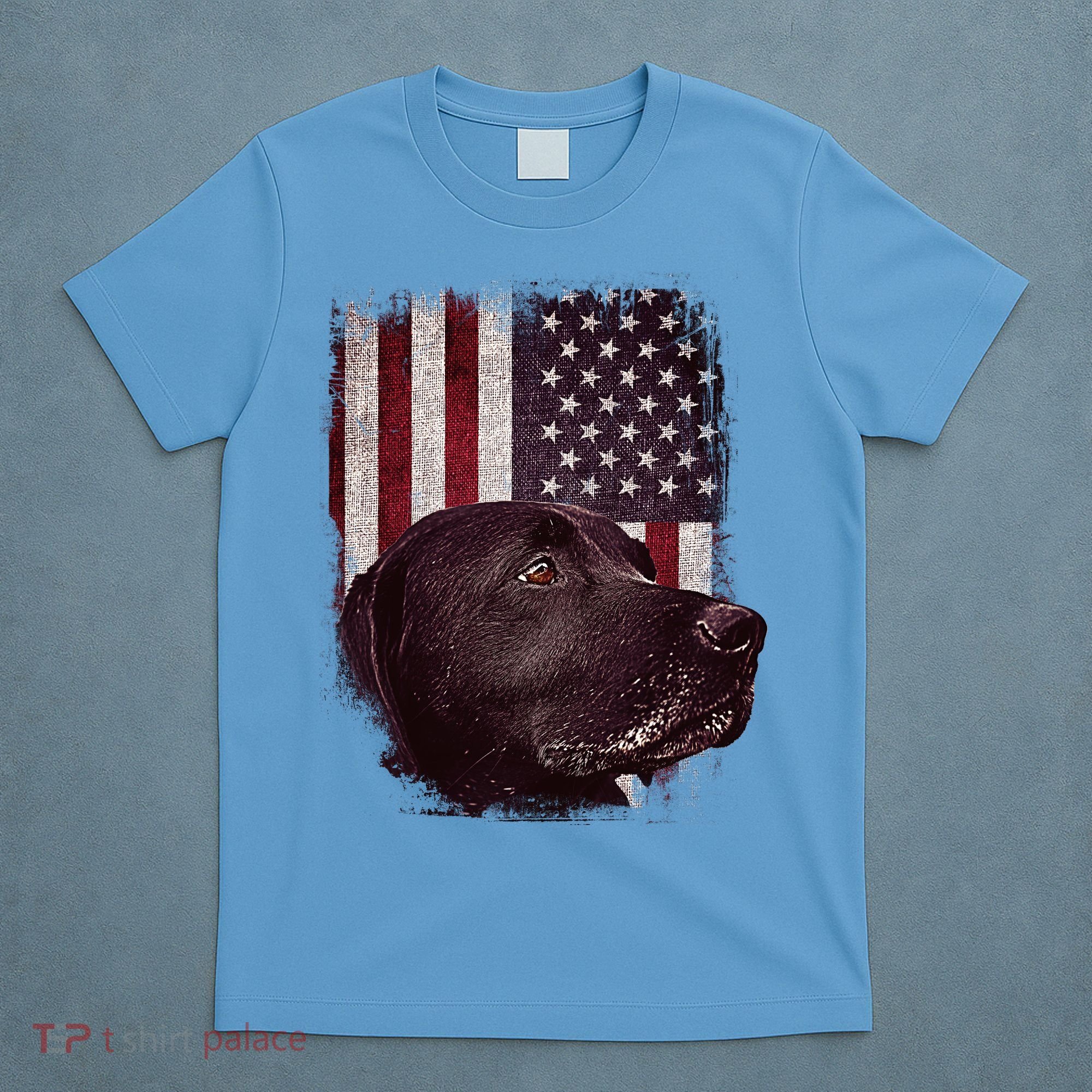 Realistic Patriotic Dog Portrait With USA Flag Backdrop T-Shirt