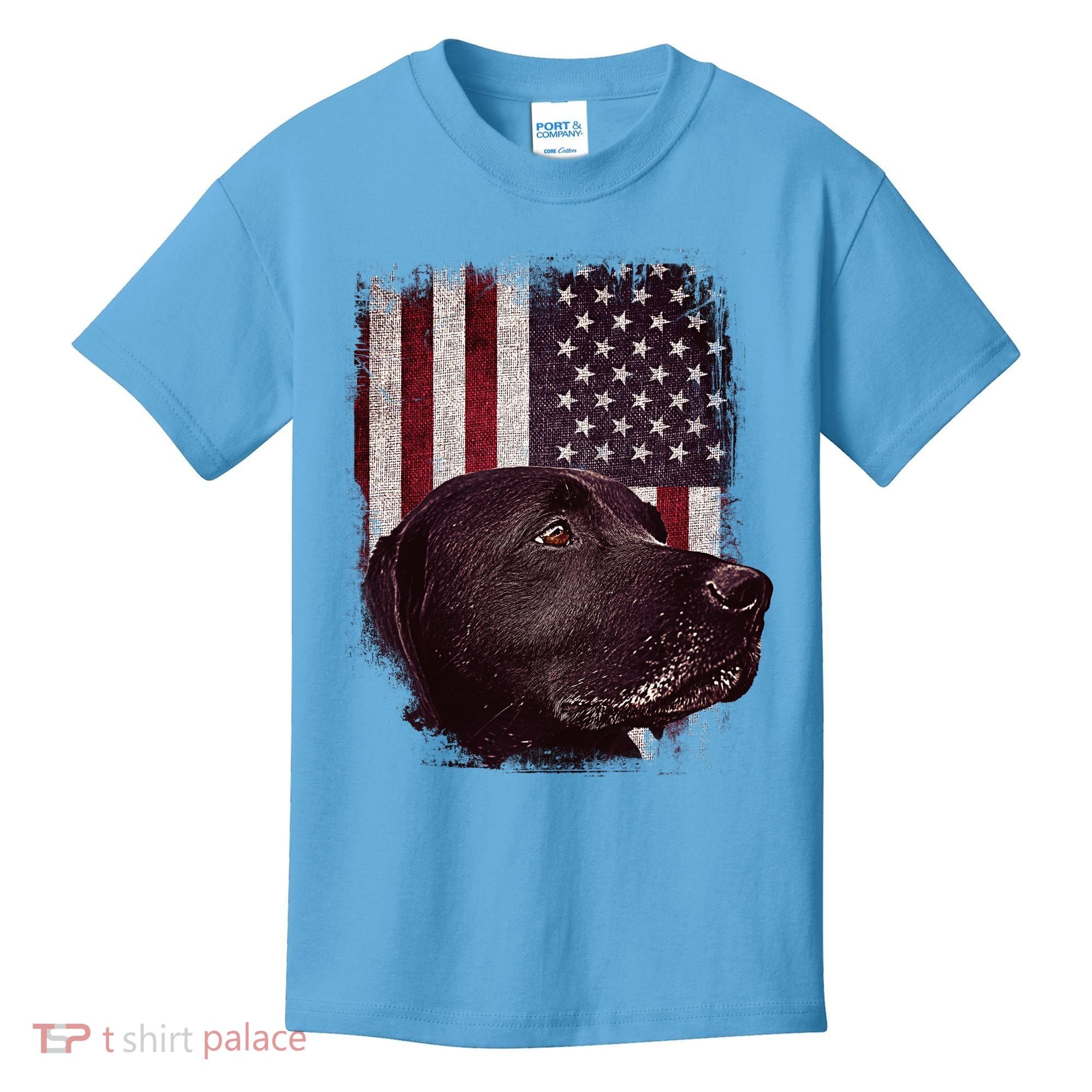 Realistic Patriotic Dog Portrait With USA Flag Backdrop Kids T-Shirt