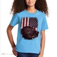 Realistic Patriotic Dog Portrait With USA Flag Backdrop Kids T-Shirt thumb 2
