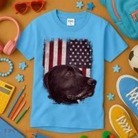 Realistic Patriotic Dog Portrait With USA Flag Backdrop Kids T-Shirt thumb 3