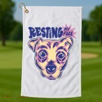 Resting Pit Face Funny Pit Bull Dog Golf Towel thumb 1