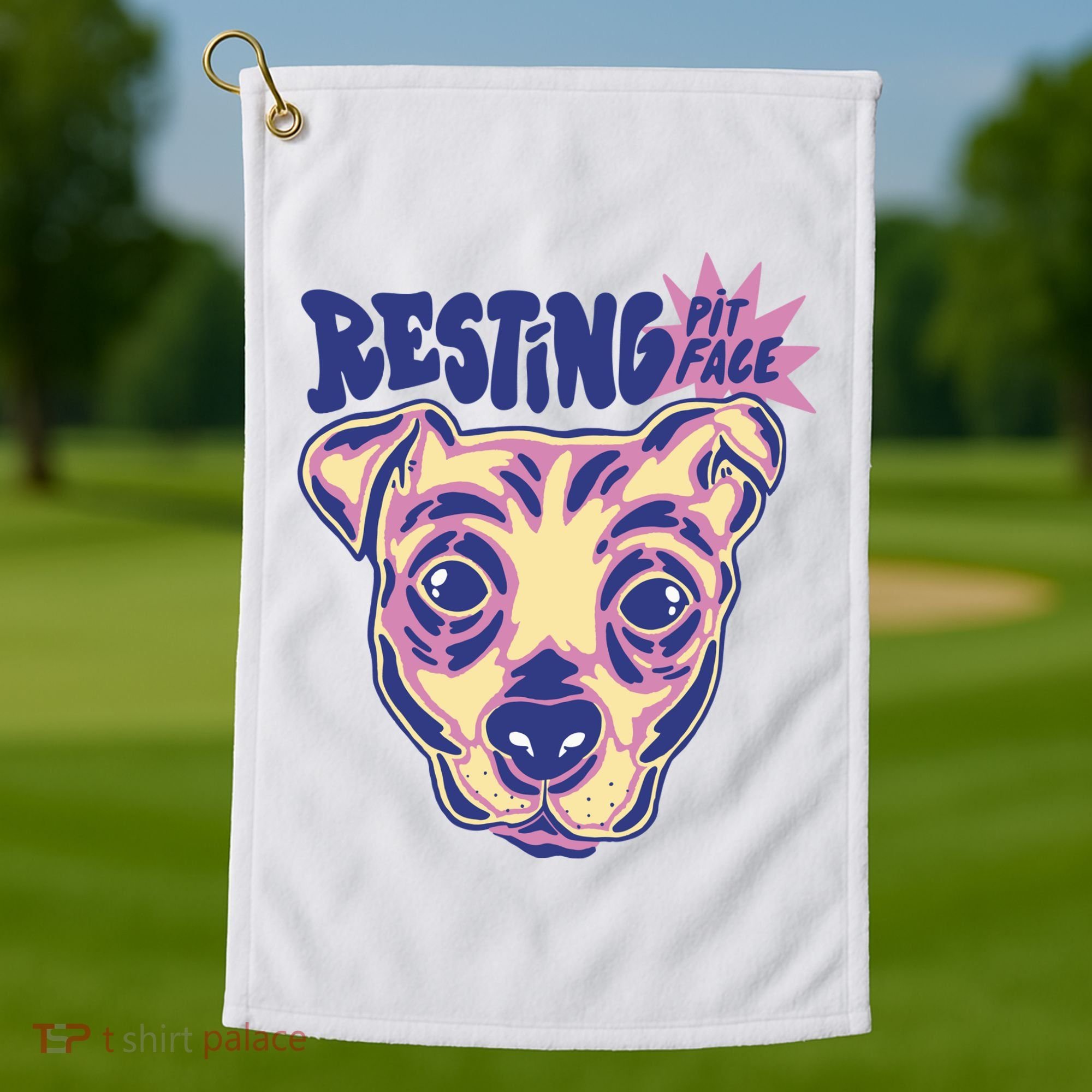 Resting Pit Face Funny Pit Bull Dog Golf Towel